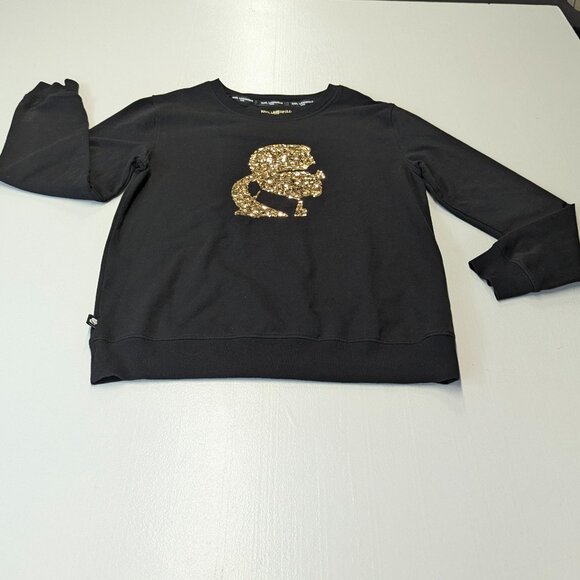Karl Lagerfeld Paris Size Small Black Sweatshirt with Self Silhouette - Picture 8 of 15